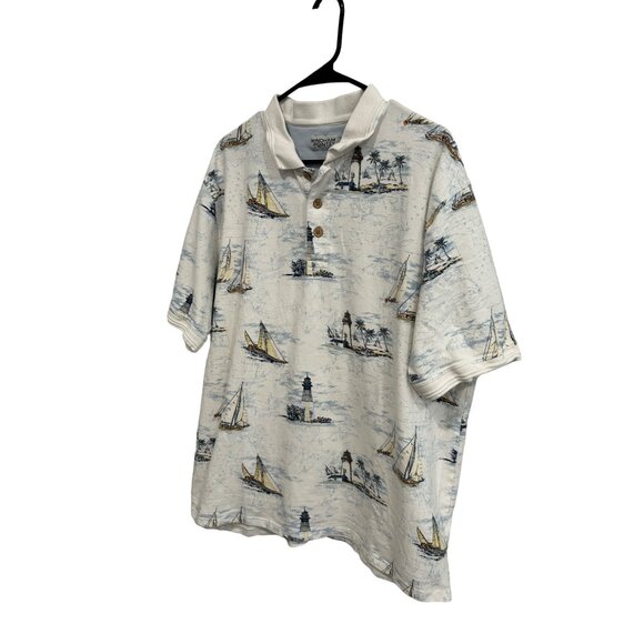 Windham Pointe Nautical Polo Shirt All-Over Sailboat Lighthouse Print Sz XL - Picture 3 of 8